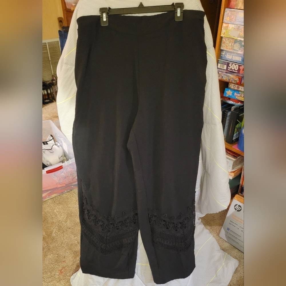 Schein Black Pants Lace Leg Accent 2XL